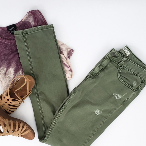 Free People Denim - Free People | Olive Green Distressed Skinny Jeans
